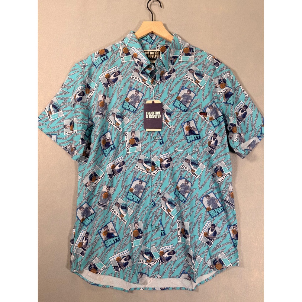 RSVLTS The Office Basketball Cards KUNUFLEX Shirt Mens XL Teal Short Sleeve NEW